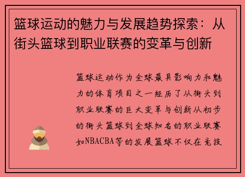 篮球运动的魅力与发展趋势探索：从街头篮球到职业联赛的变革与创新