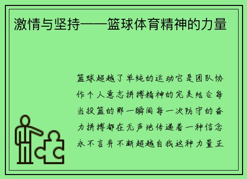 激情与坚持——篮球体育精神的力量